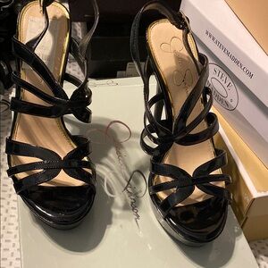 Jessica Simpson Black Strappy Heels patent black